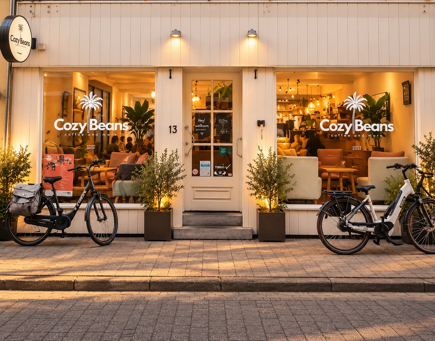 Cozy Beans bij avondlicht
